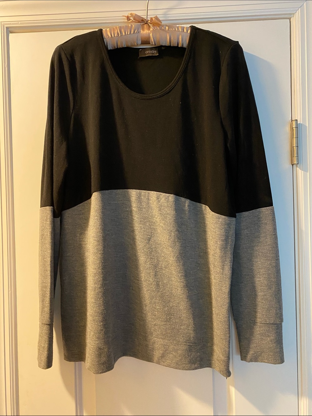 Crosby. Black Gray Size Zip Stretch Top